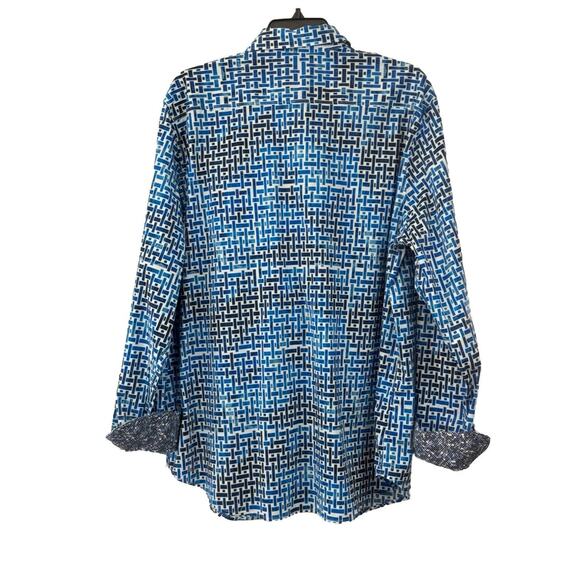 Robert Graham Weasill Geometric Print Shirt Mens Size XXL Blue White Flip Cuff - Picture 5 of 14